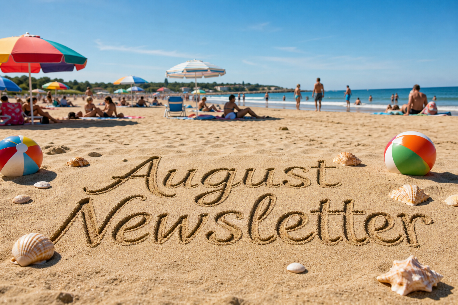 August Newsletter Text on Summer Beach