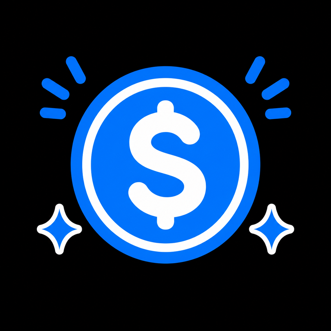 Blue and White Fun Money Symbol on Black Background