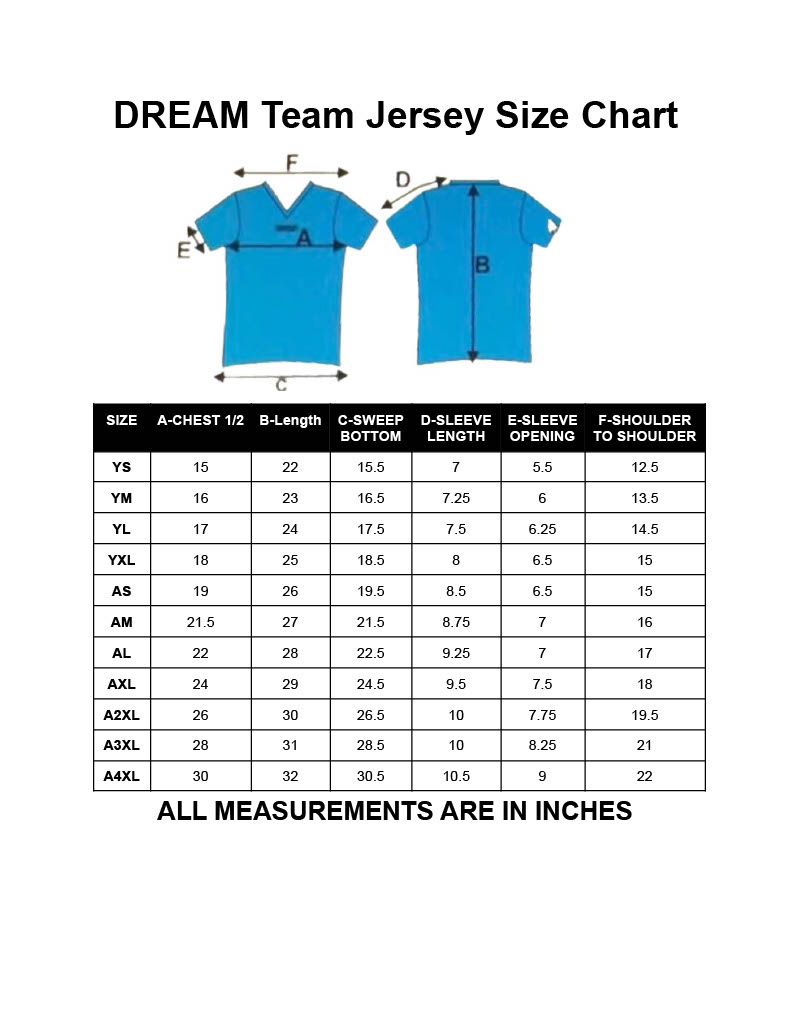 DREAM Team Jersey Size Chart10241024_1